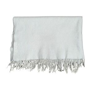 Williams Sonoma Home 100% Cashmere Throw Blanket Light Blue Fringe‎